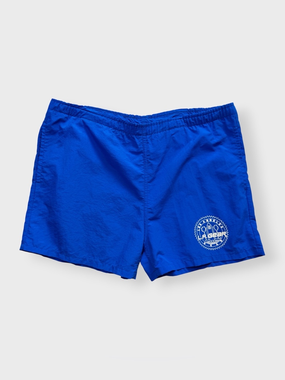 Vintage 90s L.A. Gear Logo Shorts, Soccer Gym Workout Nylon Pockets, XL 3" Beach